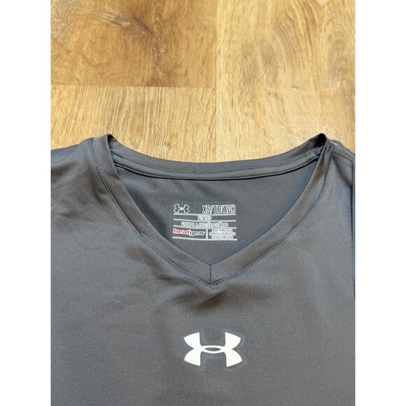 Under Armour Womens Long Sleeve V-Neck Shirt Gray HeatGear Lightweight Stretch M - Picture 3 of 4
